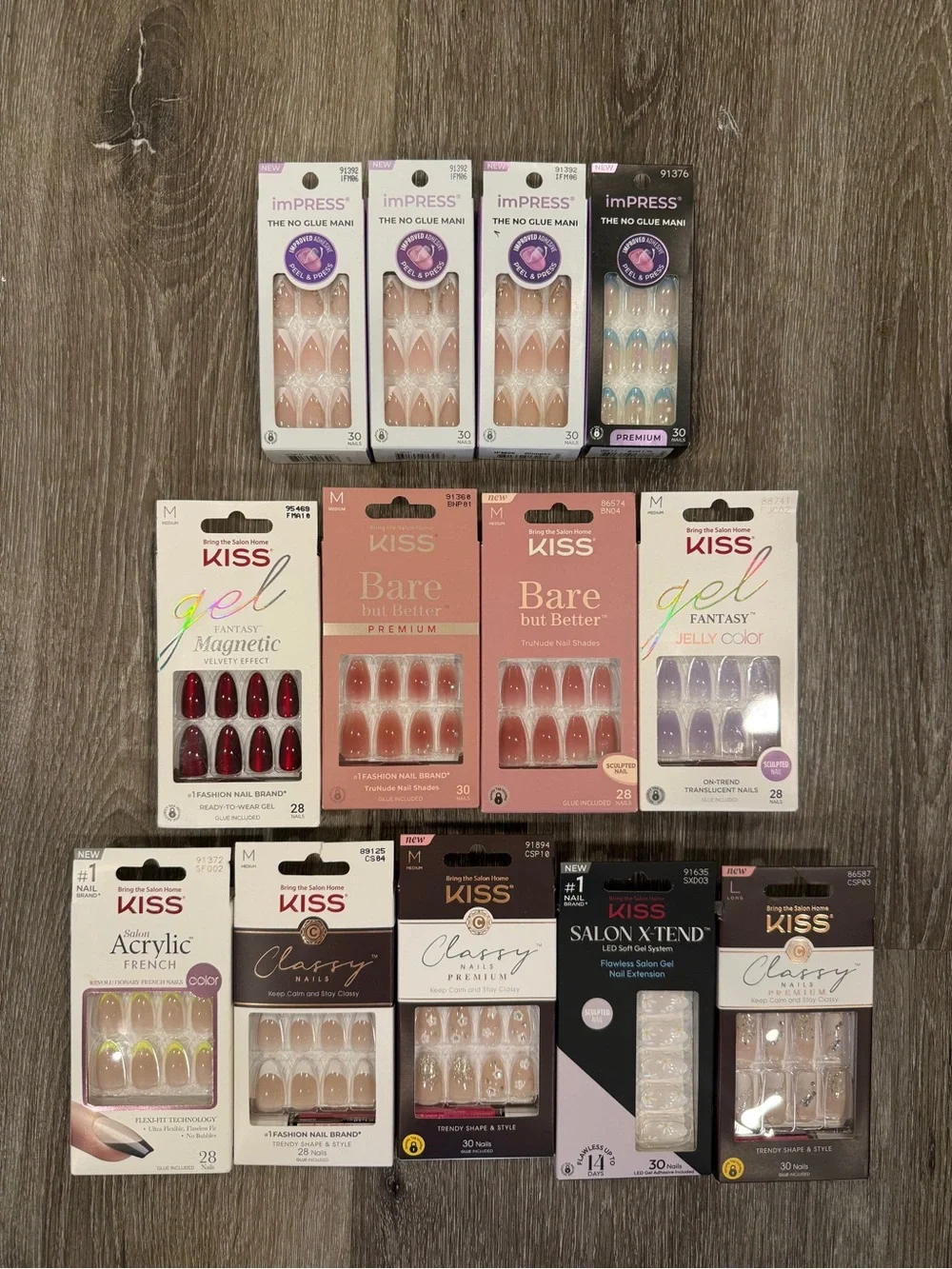 Kiss & imPRESS Mixed False Nail Lot —13 Brand new Press-on Nail Sets